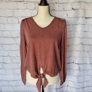 Panhandle V Neck Long Sleeve Heathered Chocolate Blouse